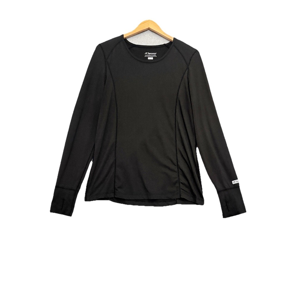 Terramar Base Layer Shirt Womens Size XL Black Thumbhole Outdoor Lightweight